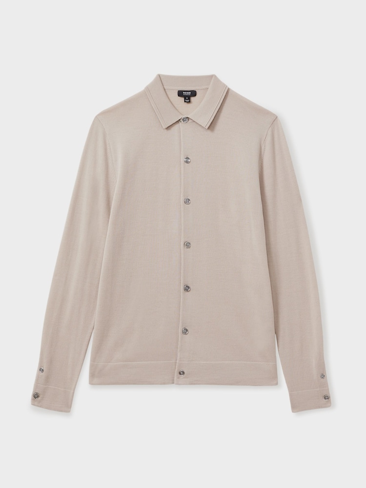 Reiss Washed Stone Forbes Merino Wool Button-Through Cardigan - Image 2 of 5 Reiss Washed Stone Forbes Merino Wool Button-Through Cardigan - Image 2 of 5