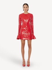 Rotate Red Sequins Long Sleeve Mini Dress - Image 1 of 5