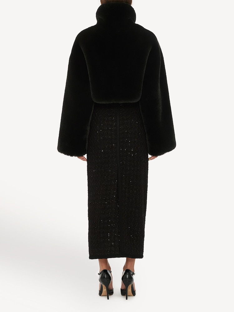 Rotate Black Faux Fur Crop Jacket - Image 2 of 5