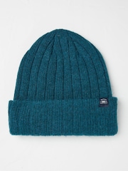 FatFace Sebastian Teal Blue Rib Beanie - Image 1 of 4