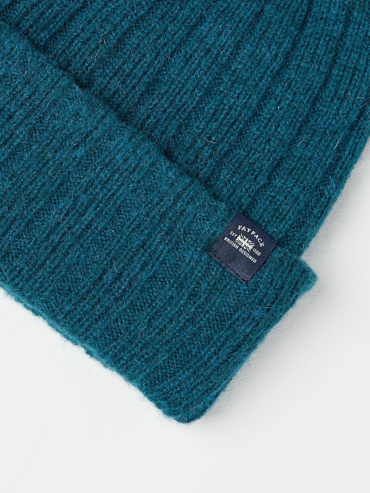 FatFace Sebastian Teal Blue Rib Beanie - Image 4 of 4