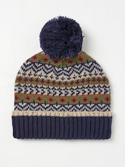 FatFace Jacquard Navy Blue Bobble Hat - Image 1 of 2