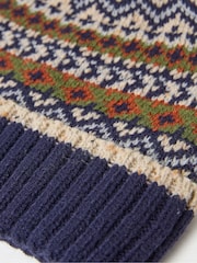 FatFace Jacquard Navy Blue Bobble Hat - Image 2 of 2