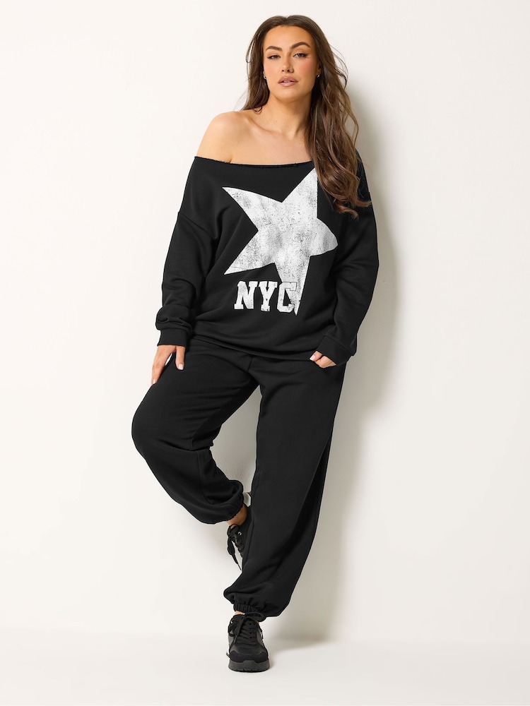Yours Curve Black Slouch Sweatshirt & Jogger Set - Image 1 of 6