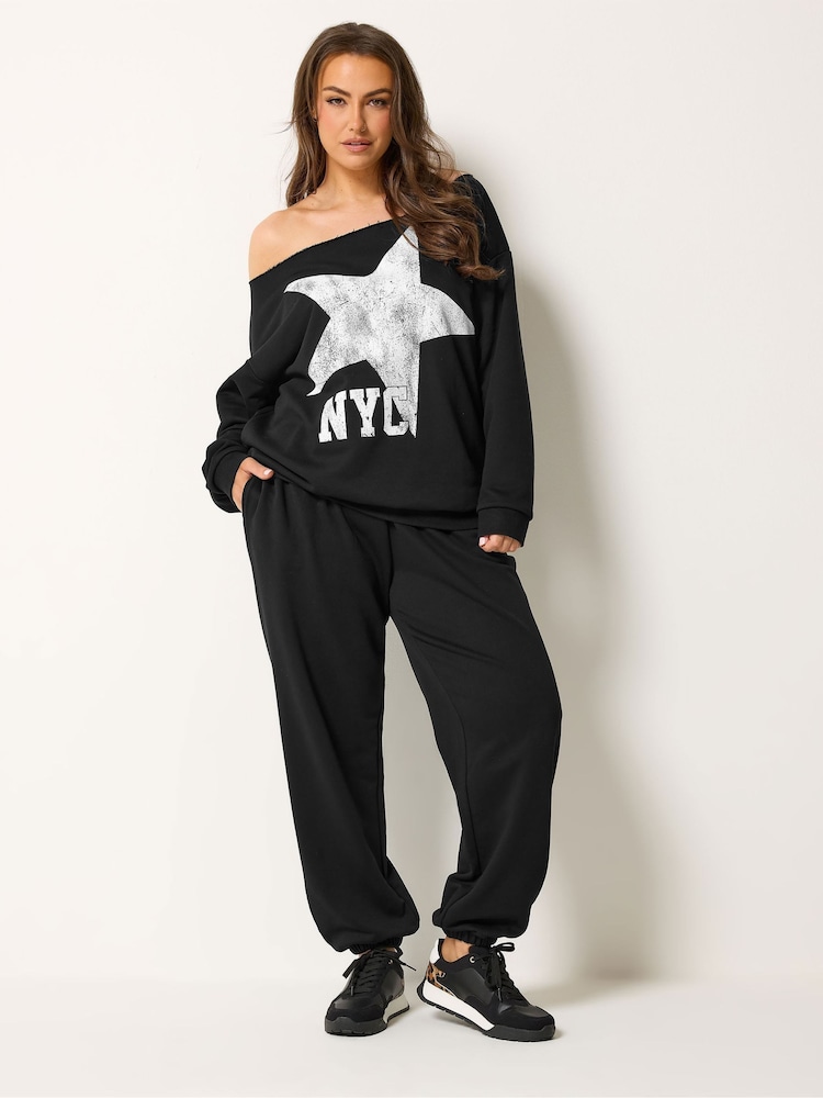 Yours Curve Black Slouch Sweatshirt & Jogger Set - Image 2 of 6