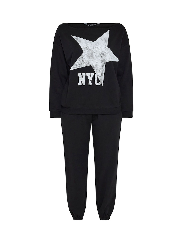 Yours Curve Black Slouch Sweatshirt & Jogger Set - Image 6 of 6