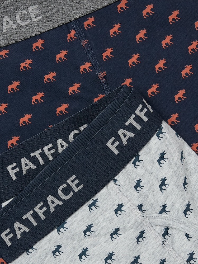 FatFace Navy Moose Print Boxers 2 Pack - Image 2 of 2