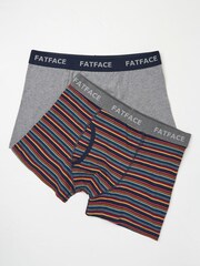 FatFace Navy Whistler Stripe Boxers 2 Pack - Image 1 of 2
