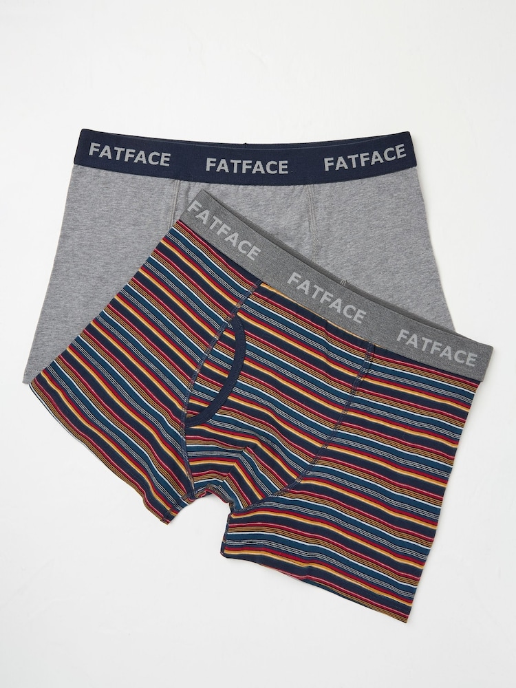 FatFace Navy Whistler Stripe Boxers 2 Pack - Image 1 of 2