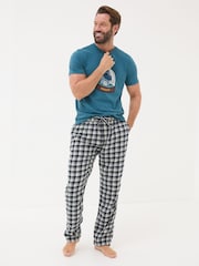 FatFace Wickham Navy Check 100% Cotton Pyjamas Bottoms - Image 3 of 5