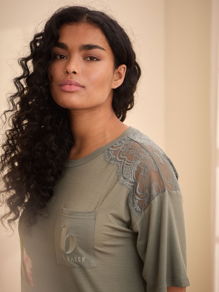 B by Ted Baker Green Jersey Viscose Lace Nightie - Image 6 of 15