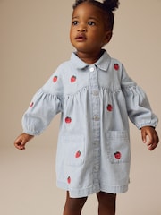 Blue Stripe Strawberry Embroidered Denim Shirt Dress (3mths-8yrs) - Image 1 of 7