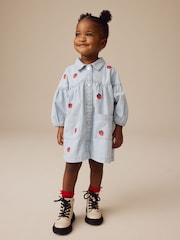 Blue Stripe Strawberry Embroidered Denim Shirt Dress (3mths-8yrs) - Image 2 of 7