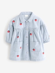 Blue Stripe Strawberry Embroidered Denim Shirt Dress (3mths-8yrs) - Image 5 of 7