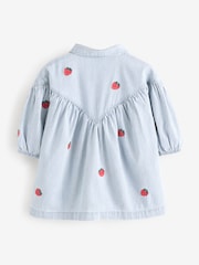 Blue Stripe Strawberry Embroidered Denim Shirt Dress (3mths-8yrs) - Image 6 of 7