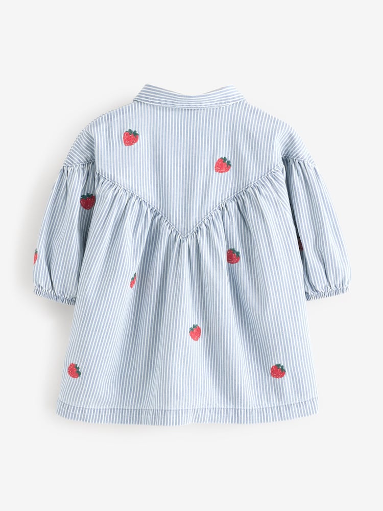 Blue Stripe Strawberry Embroidered Denim Shirt Dress (3mths-8yrs) - Image 6 of 7