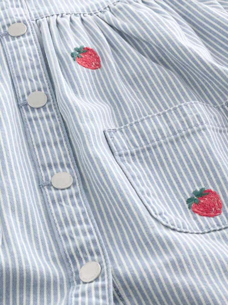 Blue Stripe Strawberry Embroidered Denim Shirt Dress (3mths-8yrs) - Image 7 of 7
