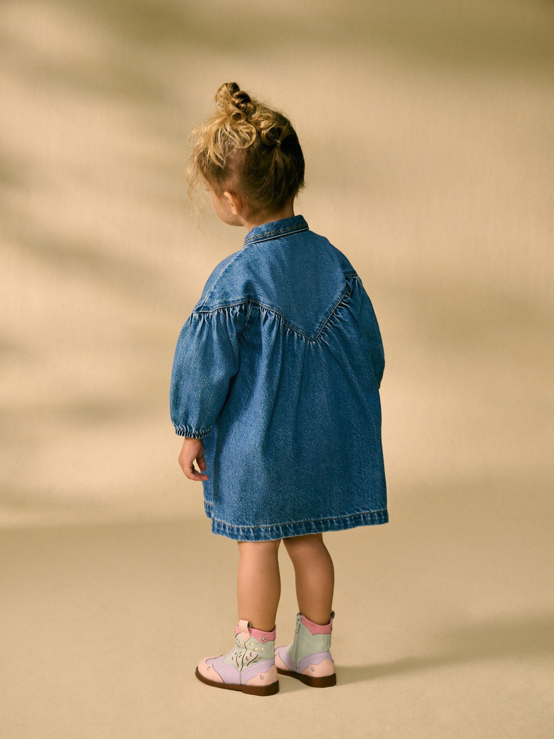 Buy Blue Embroidered 100% Cotton Denim Shirt Dress (3mths