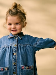 Blue Embroidered Denim Shirt Dress (3mths-8yrs) - Image 3 of 8