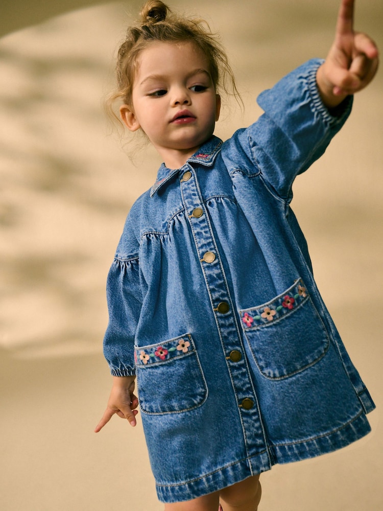 Buy Blue Embroidered Denim Shirt Dress (3mths-8yrs) from Next USA