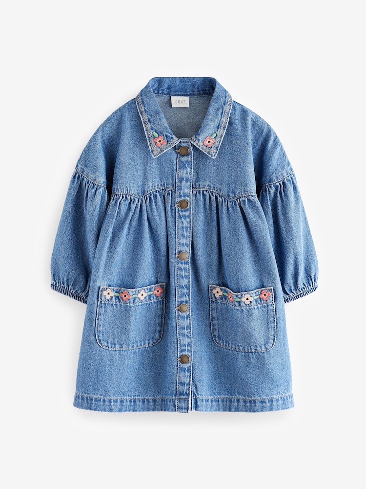 Buy Blue Embroidered Denim Shirt Dress (3mths-8yrs) from the Next