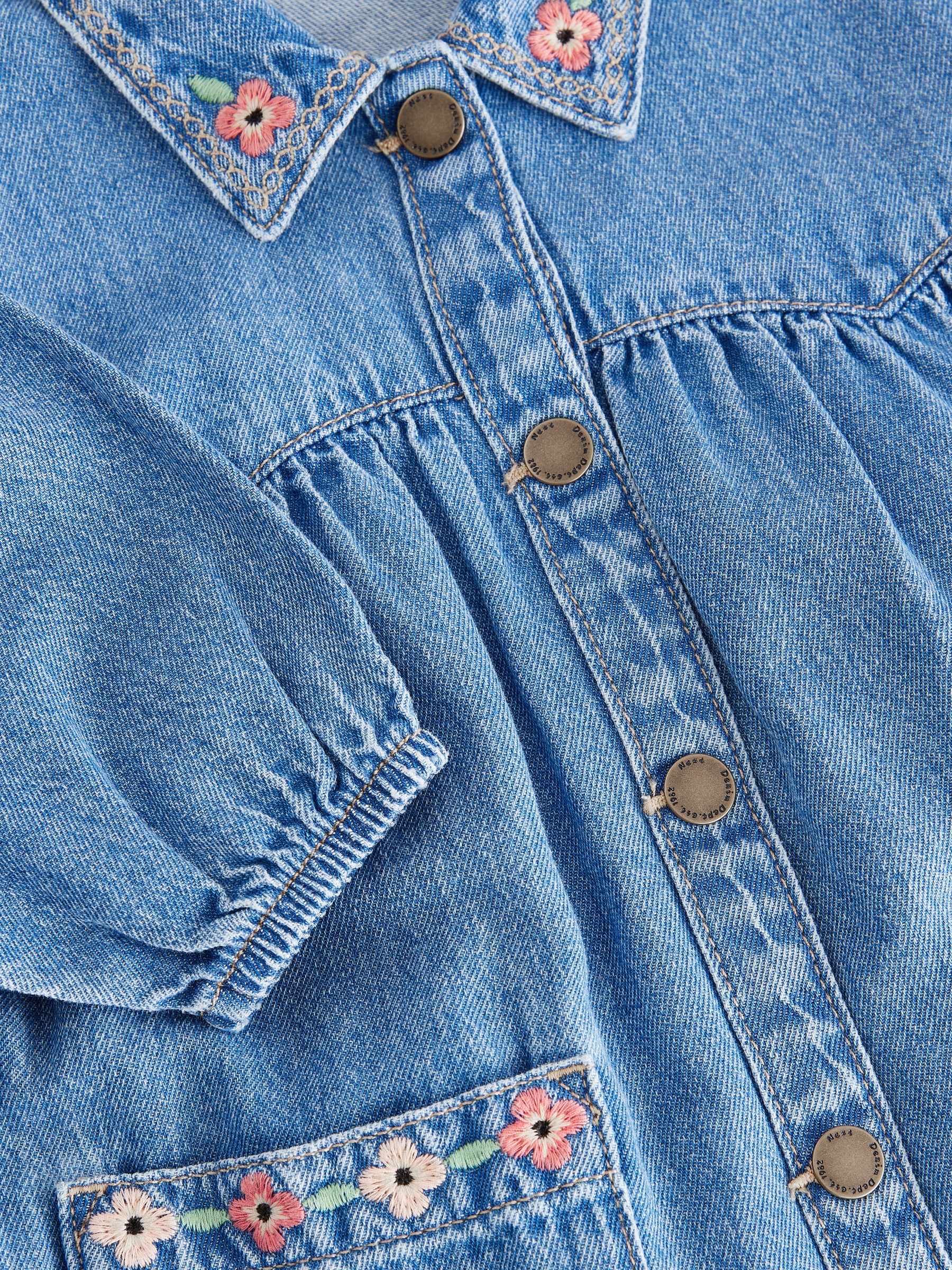 Buy Blue Embroidered Denim Shirt Dress (3mths-8yrs) from