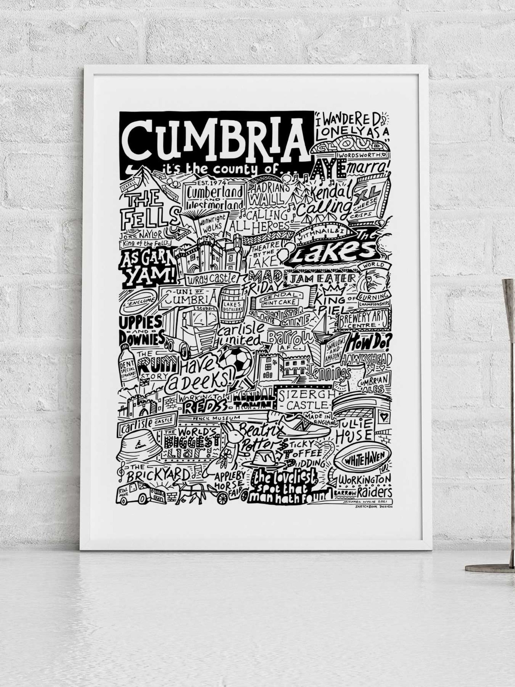 Sketchbook Design - Cumbria Landmarks Wall Art Print - A4 - White - Image 2