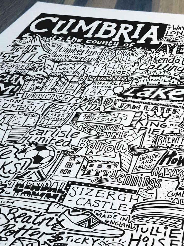 Sketchbook Design Black Cumbria Landmarks Illustration Framed Wall Art Print - White A4 Frame - Image 2 of 4 Sketchbook Design Black Cumbria Landmarks Illustration Framed Wall Art Print - White A4 Frame - Image 2 of 4