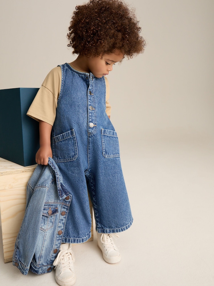 Denim 100% Cotton Sleeveless Wide Leg Jumpsuit (3mths-8yrs) - Image 2 of 9