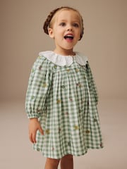 Green Check Embroidered Collar Long Sleeve Dress (3mths-8yrs) - Image 1 of 8
