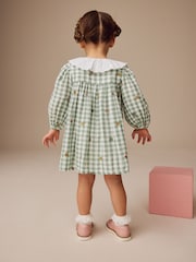 Green Check Embroidered Collar Long Sleeve Dress (3mths-8yrs) - Image 3 of 8