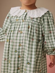Green Check Embroidered Collar Long Sleeve Dress (3mths-8yrs) - Image 4 of 8
