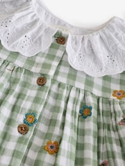 Green Check Embroidered Collar Long Sleeve Dress (3mths-8yrs) - Image 7 of 8