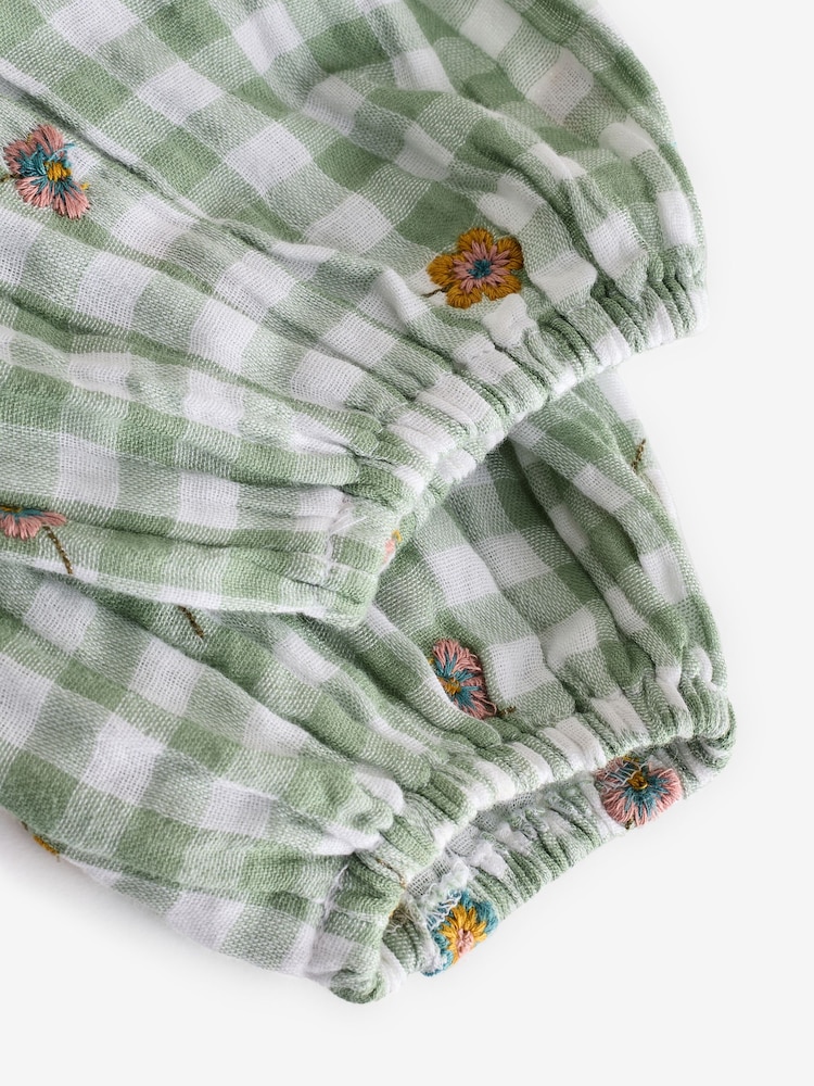 Green Check Embroidered Collar Long Sleeve Dress (3mths-8yrs) - Image 8 of 8