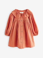 Rust Brown Embroidered Collar Long Sleeve Dress (3mths-8yrs) - Image 5 of 8