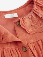 Rust Brown Embroidered Collar Long Sleeve Dress (3mths-8yrs) - Image 7 of 8