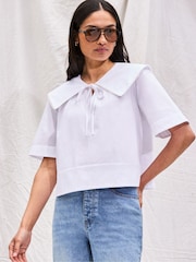 Ro&Zo White Cotton Statement Collar Top - Image 1 of 8
