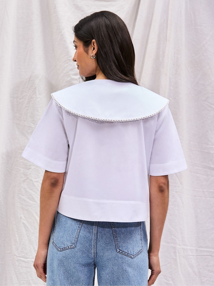 Ro&Zo White Cotton Statement Collar Top - Image 2 of 8