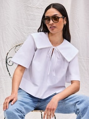 Ro&Zo White Cotton Statement Collar Top - Image 3 of 8