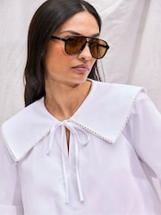 Ro&Zo White Cotton Statement Collar Top - Image 5 of 8