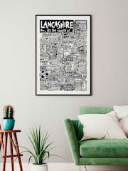 Sketchbook Design Black Lancashire Landmarks Illustration Framed Wall Art Print - Black A4 Frame - Image 1 of 4