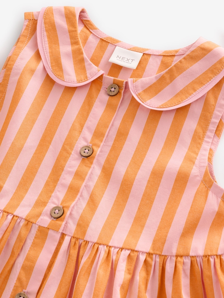 Pink/Yellow Stripe Sleeveless Collar Summer Dress (3mths-10yrs) - Image 10 of 11