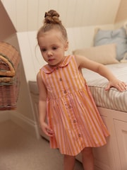 Pink/Yellow Stripe Sleeveless Collar Summer Dress (3mths-10yrs) - Image 2 of 11