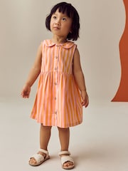 Pink/Yellow Stripe Sleeveless Collar Summer Dress (3mths-10yrs) - Image 3 of 11