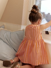 Pink/Yellow Stripe Sleeveless Collar Summer Dress (3mths-10yrs) - Image 4 of 11