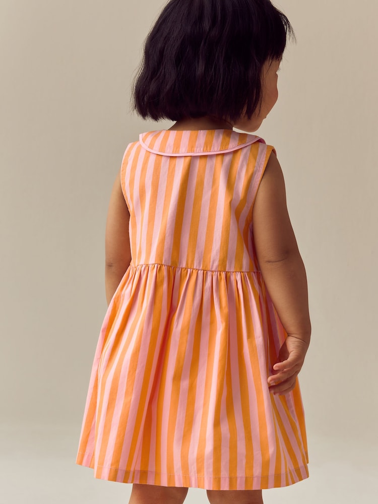 Pink/Yellow Stripe Sleeveless Collar Summer Dress (3mths-10yrs) - Image 5 of 11