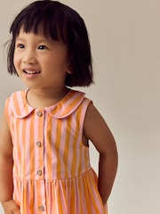 Pink/Yellow Stripe Sleeveless Collar Summer Dress (3mths-10yrs) - Image 6 of 11