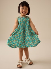 Teal Blue Printed Sleeveless Collar Summer Dress (3mths-10yrs) - Image 2 of 8