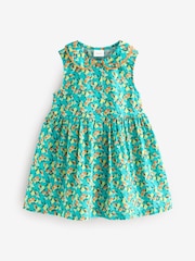Teal Blue Printed Sleeveless Collar Summer Dress (3mths-10yrs) - Image 5 of 8