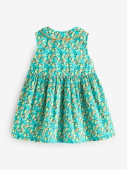 Teal Blue Printed Sleeveless Collar Summer Dress (3mths-10yrs) - Image 6 of 8
